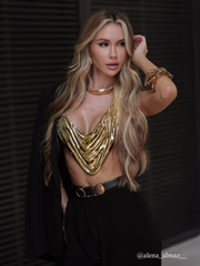 Esaac Metallic Drapery Armor Top In Gold