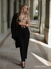 Esaac Metallic Drapery Armor Top In Gold