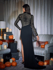Esmeree Long Sleeve Cobweb Sequin Split Dress