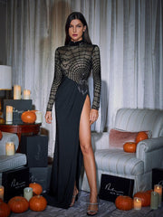 Esmeree Long Sleeve Cobweb Sequin Split Dress