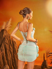 Ezryn Spaghetti Flower Sequin Mini Dress