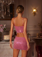Faina Spaghetti Rhinestone Skirt Set