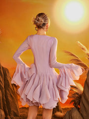 Faldrex Flare Sleeve Ruffle Mini Dress In Pink