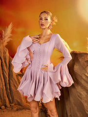 Faldrex Flare Sleeve Ruffle Mini Dress In Pink