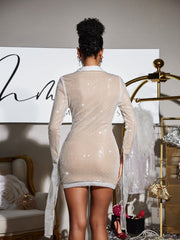 Faunia Folded Collar Sequin Draped Mini Dress