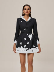 Fazra V Neck Embroidered Flower Mini Dress In Black