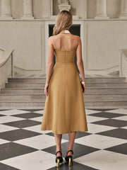 Fazrik Halterneck Midi Dress In Toast Tan