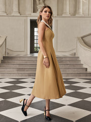 Fazrik Halterneck Midi Dress In Toast Tan