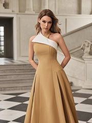 Fazrik Halterneck Midi Dress In Toast Tan