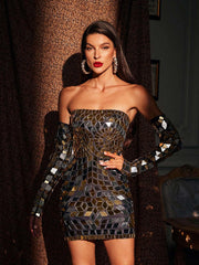 Felice Strapless Acrylic Mini Dress With Gloves