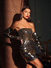 Felice Strapless Acrylic Mini Dress With Gloves