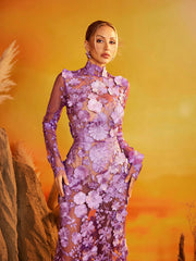 Fexis Long Sleeve Flower Mesh Skirt Set