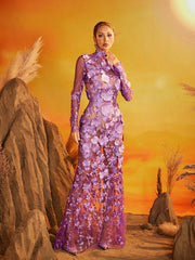 Fexis Long Sleeve Flower Mesh Skirt Set