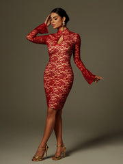 Fleury Long Sleeve Lace Midi Dress