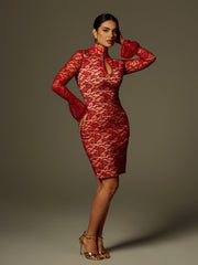 Fleury Long Sleeve Lace Midi Dress