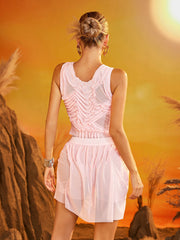 Fryxan Sleeveless Ruched Mesh Skirt Set