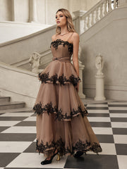 Fyraza Spaghetti Lace Tiered Maxi Dress