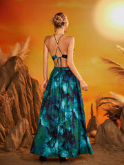 Fyrion Halterneck Cutout Printed Maxi Dress