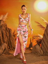 Fyrix Floral Ruched Split Skirt Set