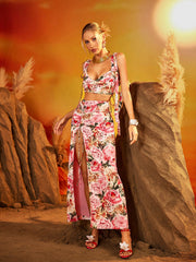 Fyrix Floral Ruched Split Skirt Set