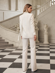 Fyronth Plunge Neck Scarf Blazer Set