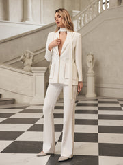 Fyronth Plunge Neck Scarf Blazer Set