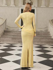 Paeltrix Long Sleeve Ruched Maxi Dress In Butter Yellow