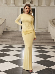 Paeltrix Long Sleeve Ruched Maxi Dress In Butter Yellow