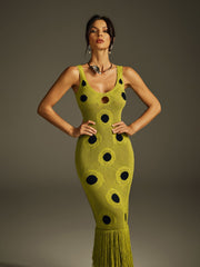 Gaelion Dot Fringe Knitted Midi Dress