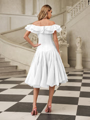 Gaelthar Off Shoulder Ruffle Midi Dress In White