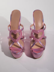 Gaelvira Rhinestone Heart Wedge Mules