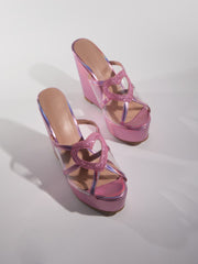 Gaelvira Rhinestone Heart Wedge Mules