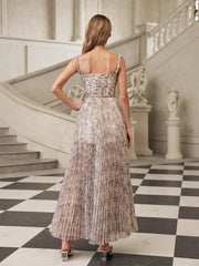 Gaeris Spaghetti Printed Pleat Maxi Dress