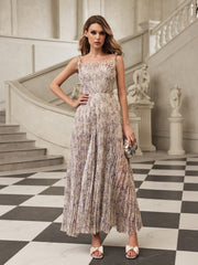Gaeris Spaghetti Printed Pleat Maxi Dress