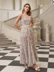 Gaeris Spaghetti Printed Pleat Maxi Dress