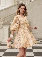 Gazrik Puff Sleeve Embroidered Mini Dress