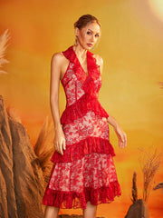 Gexor V Neck Embroidered Midi Dress