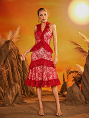 Gexor V Neck Embroidered Midi Dress