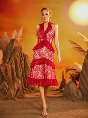 Gexor V Neck Embroidered Midi Dress