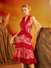 Gexor V Neck Embroidered Midi Dress