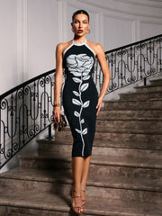 Gifford Halterneck Flower Bandage Midi Dress