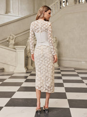 Gryia V Neck Lace Midi Dress