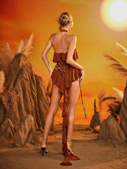 Gryssa Halterneck Flower Ruched Mini Dress