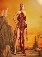 Gryssa Halterneck Flower Ruched Mini Dress