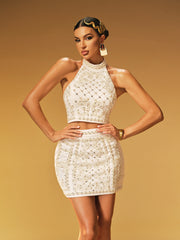 Gryviel Pearl Crystal Skirt Set