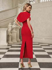 Gyressa Square Neck Cape Bandage Midi Dress