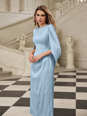 Gyxra Shoulder Pad Satin Midi Dress In Sky