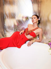 Hailey Strapless Cutout Draped Maxi Dress In Red