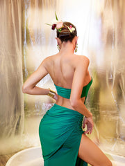 Esaac Metallic Drapery Armor Top In Green