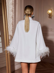 Hajar Folded Collar Feather Mini Dress In White